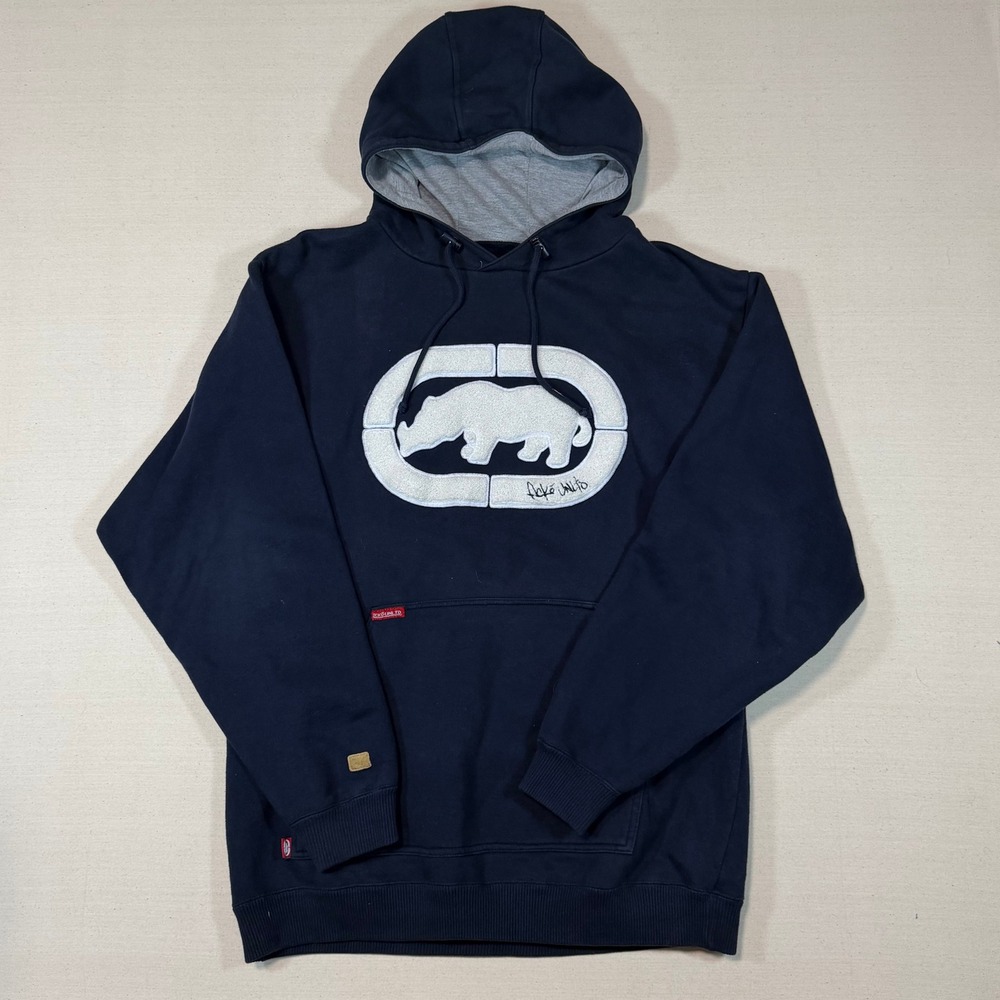 Vintage Ecko Unltd Rhino Logo Hoodie Navy Blue XL 90s Streetwear Sweatshirt